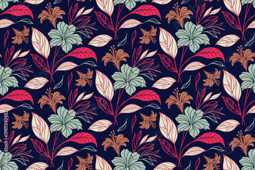 Hand drawn seamless floral doodle pattern with soft natural aesthetic style
