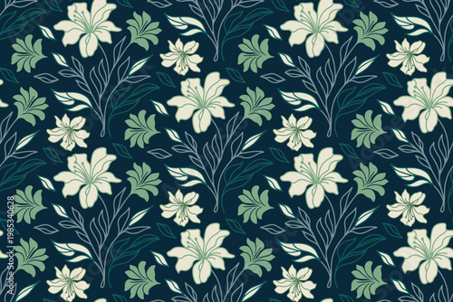 Modern seamless floral pattern with leaves and roses for textile and home decor use
