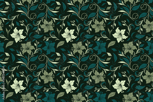 Abstract seamless floral design with elegant line art flowers for fabric and wallpaper
