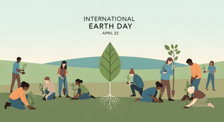 Diverse Group of People Planting Trees for International Earth Day