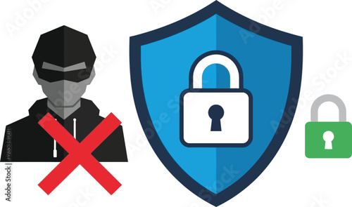 Cybersecurity Shield Protects Against Hacker Threat, Data Security Concept