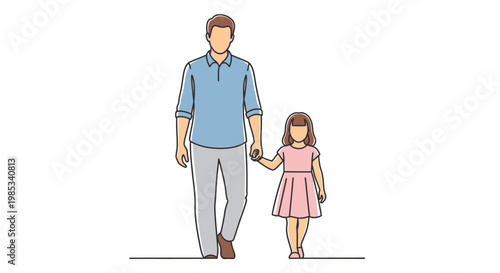 A father holds his young daughter s hand while they walk together conveying a sense of family connection and parental guidance representing childhood development and loving relationships