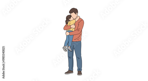 Affectionate man embracing a young child with tenderness and care in a loving moment representing familial bonds and nurturing relationships through heartwarming connection and gentle support
