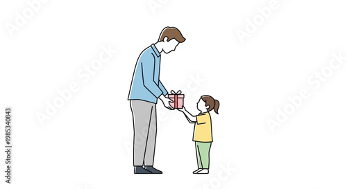 A caring father with his daughter exchanging a wrapped gift box symbolizing family love and special occasions like birthdays and holidays conveying happiness and togetherness in a heartwarming