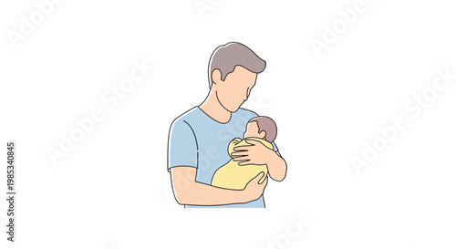 A caring father gently embraces his infant child in a heartwarming moment of familial connection and tenderness representing parenthood and childhood development with a serene and loving