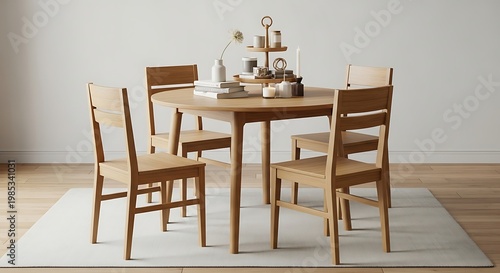 Wooden dining table with chairs and decor