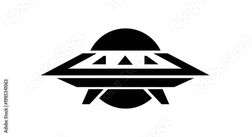 Black UFO Icon - Alien Spaceship Silhouette on White Background