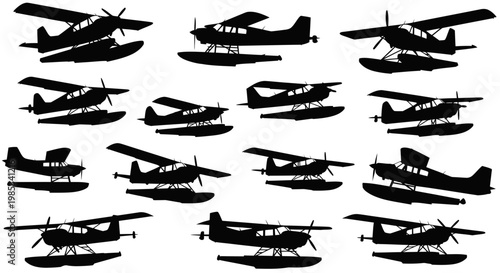 Seaplane Silhouettes: Collection of Amphibious Aircraft Flying Boat Icons