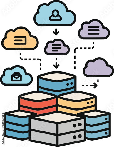 Cloud Computing Data Storage Network with Servers and User Icon
