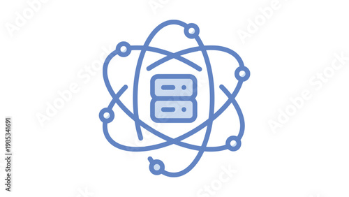 Atomic structure symbolized with a data server representing modern data science and technology Vector