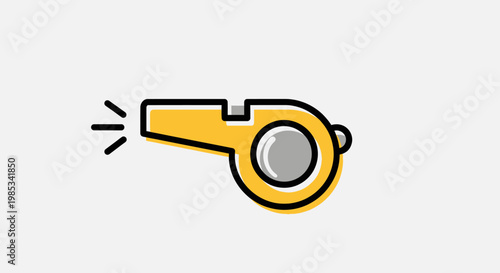 Yellow whistle icon with sound waves, clear background, sports and referee symbol