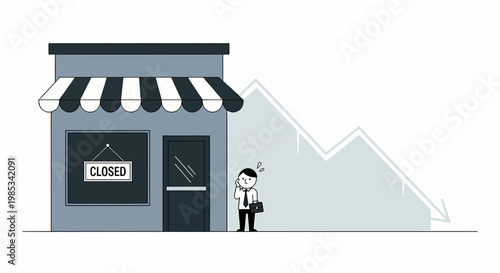 Man standing by closed storefront shop.