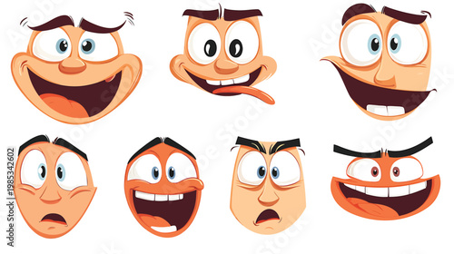 Collection of Cartoon Faces Expressing Various Emotions.