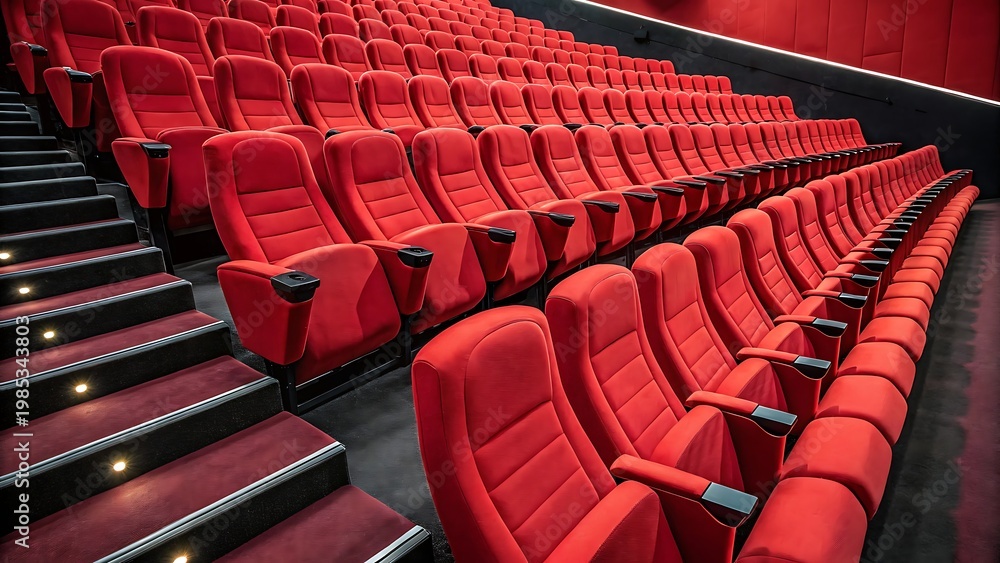 Fototapeta premium Empty Red Seats in a Modern Cinema Auditorium movie theater chairs