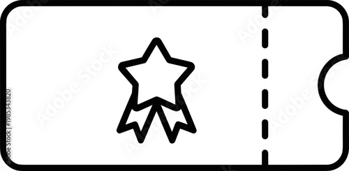 Star ribbon ticket icon outline, award voucher symbol, coupon entry pass graphic