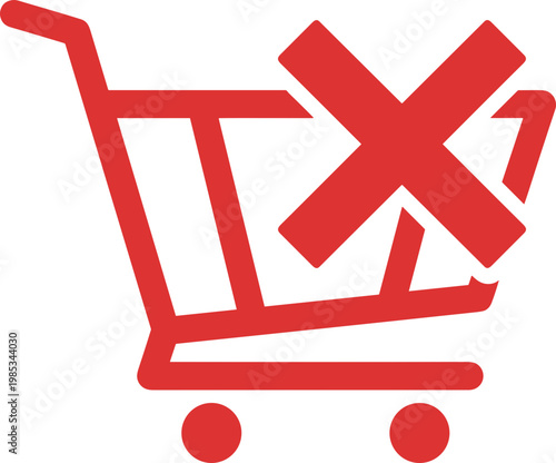 Red shopping cart icon with a red cross mark, symbolizing no shopping or purchase