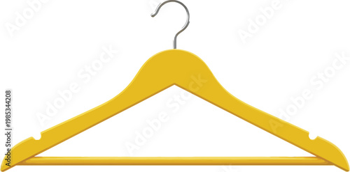 Bright yellow plastic clothes hanger with metal hook