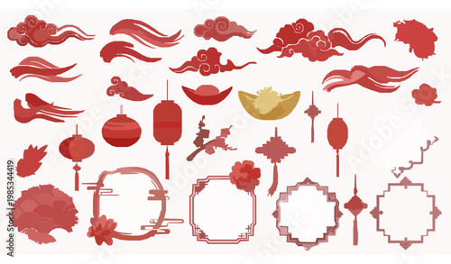Chinese New Year icon set – calligraphy, lanterns and lucky symbols vector collection