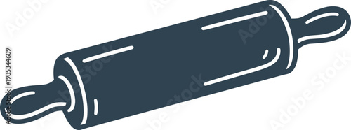 Dark Blue Rolling Pin Icon on White Background, Simple Kitchen Tool