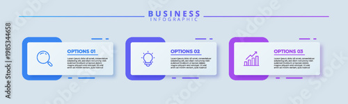 infographic design template with icons and three steps or options. Clean business infographic layout suitable for presentations, banners, workflow layouts, process diagrams, flow charts, and corporate