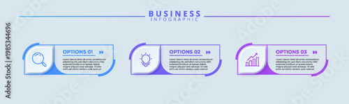 infographic design template with icons and three steps or options. Clean business infographic layout suitable for presentations, banners, workflow layouts, process diagrams, flow charts, and corporate