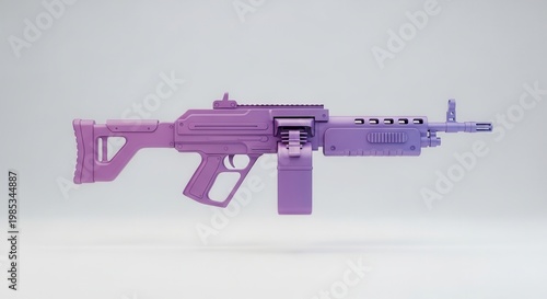 Stylized violet automatic firearm digital render on clean studio backdrop creating a modern