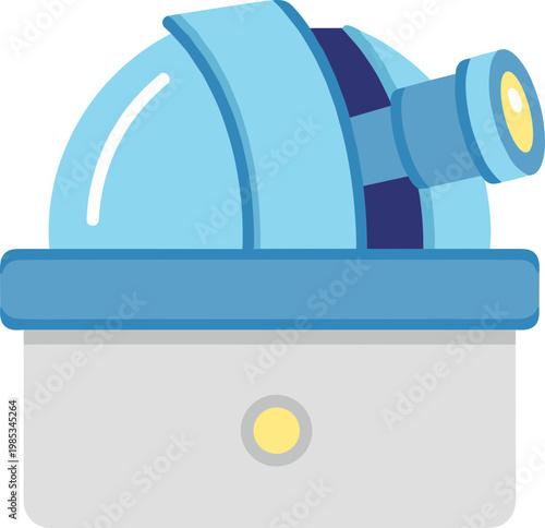 Stylized blue observatory dome with telescope, scientific research, astronomy concept