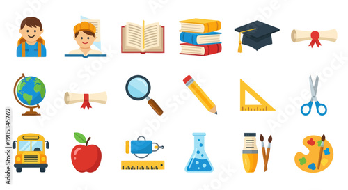 School and Education Icons Set: Learning, Knowledge, and Back to School Elements