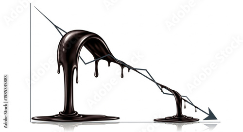 Black liquid forming a downward trend graph with arrow.