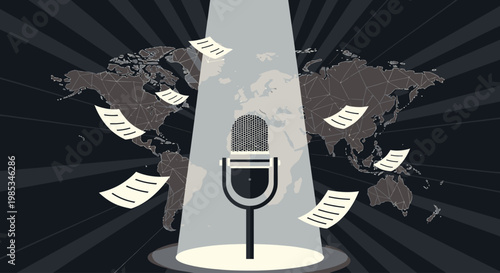 Spotlight Journalism Press Freedom Day Microphone Flat Vector Background