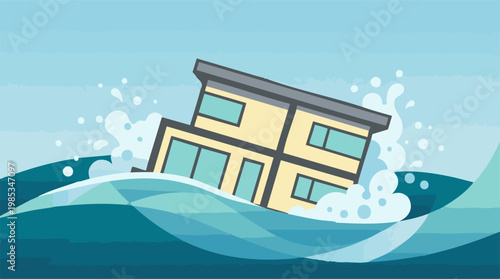Illustration of a house submerged in high water during a flood disaster