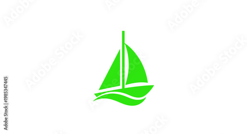 Green Sailboat Icon on White Background