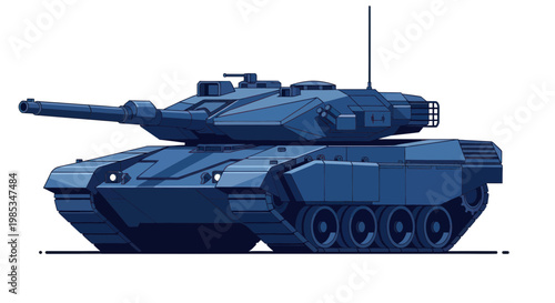 Foto Modern Blue Military Tank Illustration - Heavy Armor Vehicle