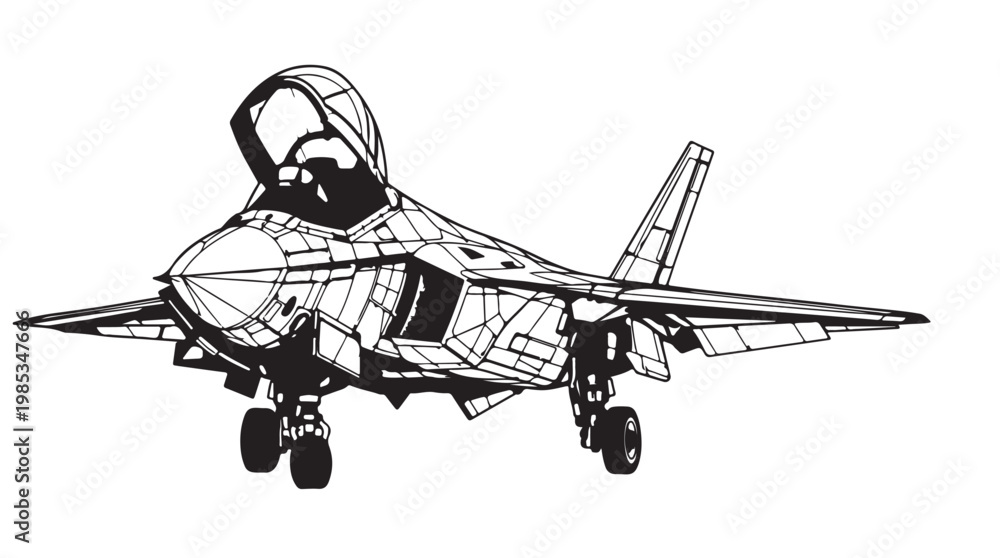Naklejka premium F-35 Fighter Jet Silhouette Vector Modern Stealth Military Aircraft Illustration