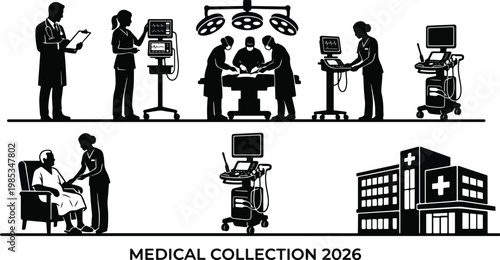 Comprehensive 2026 Medical and Healthcare Silhouette Collection: Doctors, Nurses, Surgery, and Hospital Icons