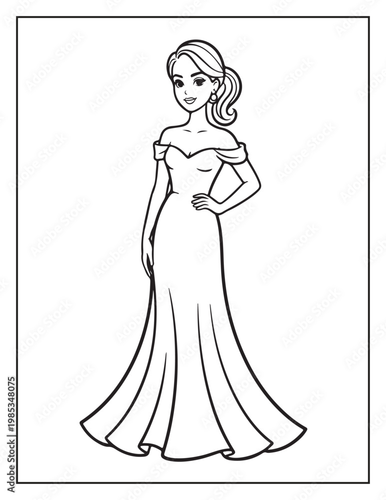 Fototapeta premium Ponytail Hairstyles Coloring Book Pages for Adults