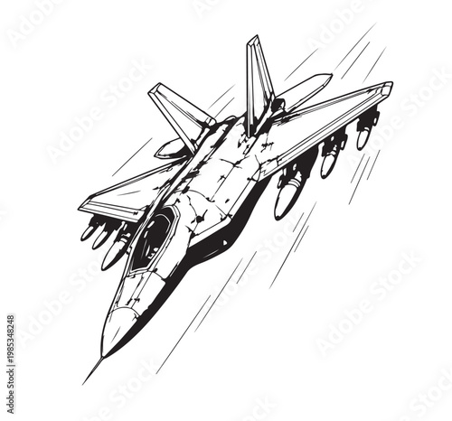 F-35 Fighter Jet Silhouette Vector Modern Stealth Military Aircraft Illustration