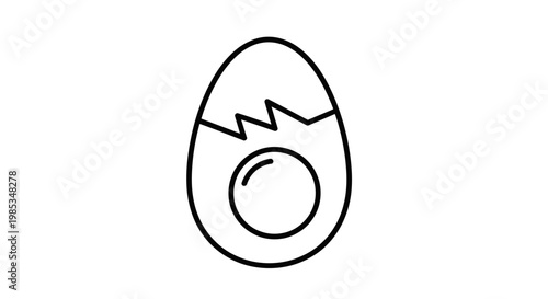 Simple Line Art Illustration of a Cracked Boiled Egg.