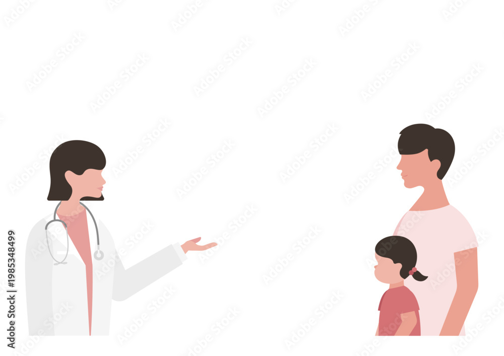 Obraz premium 父親と女の子に医療説明をする女医のベクターイラスト素材