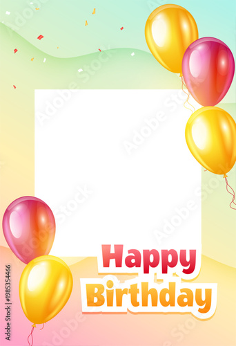 realistic happy birthday party border frame poster design