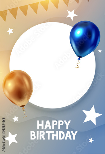 realistic happy birthday frame poster with image space