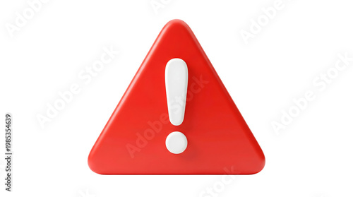 Red warning triangle sign with exclamation mark symbol on white background alert and caution concept