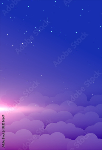 paper art cute dreamy clouds starry night sky background