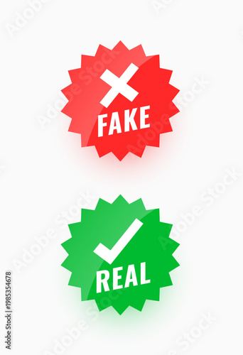 fake or real red green sticker on white background