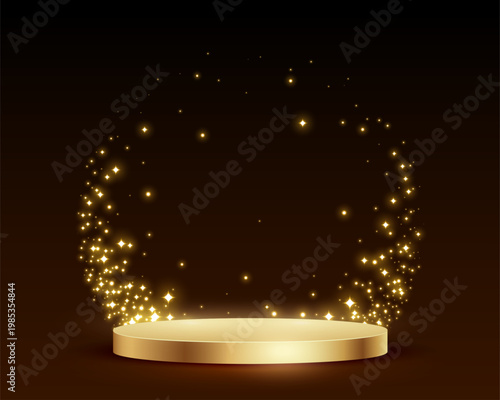 eye catching golden podium stage with magical glittering arc