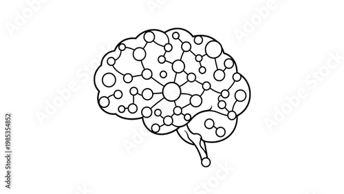 Abstract representation of a neural network within a human brain silhouette