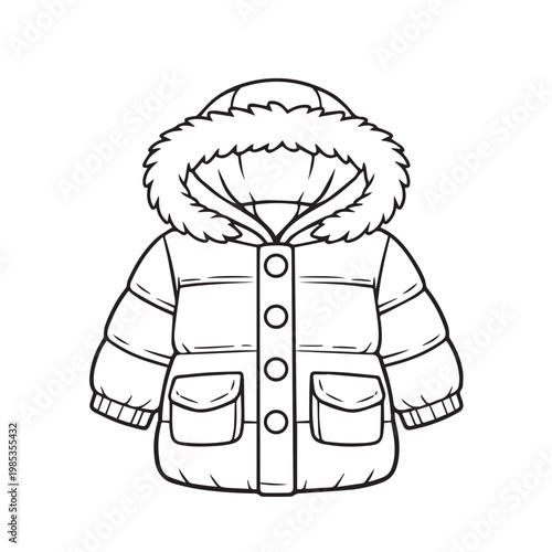 A detailed vector illustration of a thick winter jacket, featuring padded layers and a warm insulated design, capturing comfort, protection, and a stylish cold weather outfit.