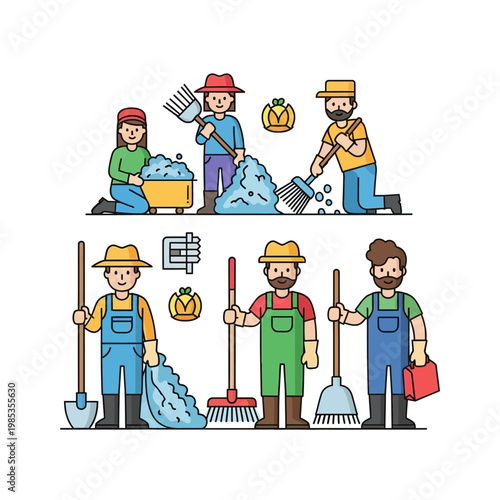 Happy Farmers Cleaning Up Harvested Crops and Fields