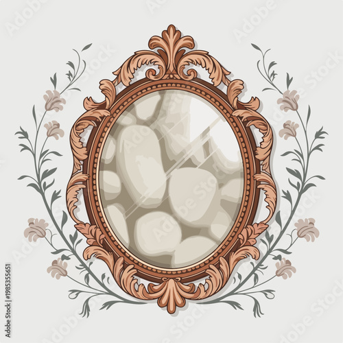 Ornate oval mirror frame vector, Ornate oval mirror frame 