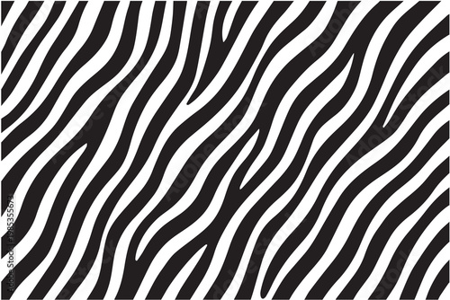 A vector background pattern featuring diagonal black and white stripes with smooth curves, creating a dynamic optical effect and a modern abstract design style.
